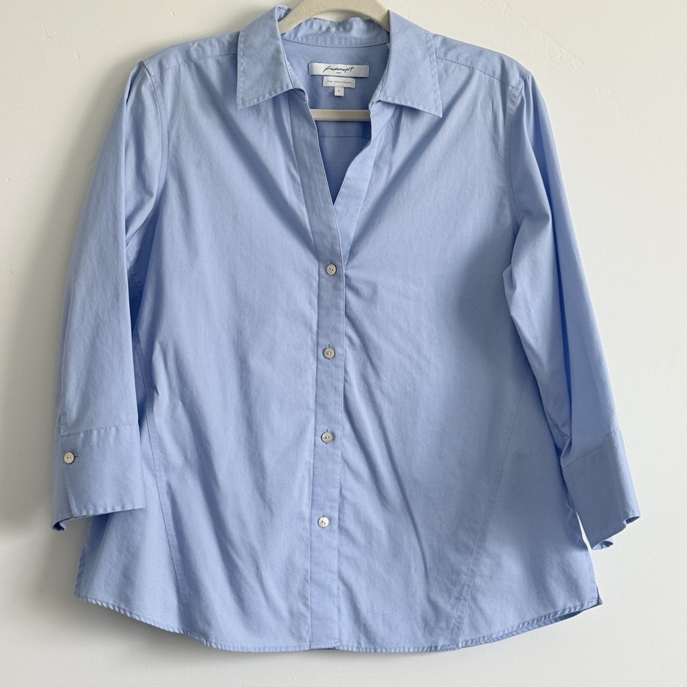 Foxcroft Button Down Shirt L No Iron Normcore New England Office Clean Girl - Picture 2 of 9